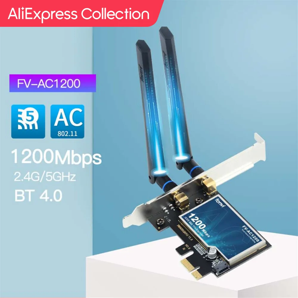 AliExpress Collection 1200Mbps Dual Band Wireless WiFi Card Adapter Desktop 802.11AC For Bluetooth 4.0 PCIE WiFi Adapter 2.4Ghz