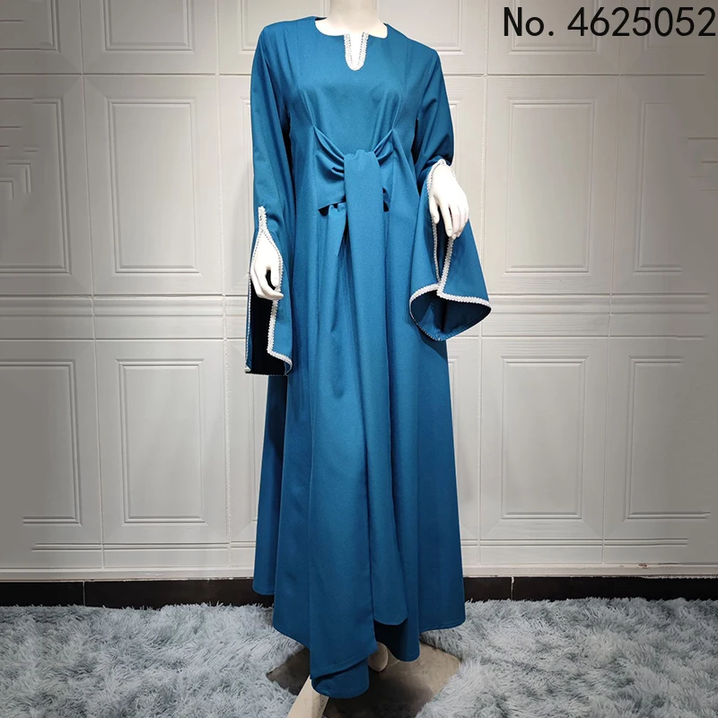 

Blue Maxi Dubai Evening Party Formal Dress Ramadan Abayas For Women Muslim Islam Kaftan Jalabiya Fashion Clothing Long Sleeves