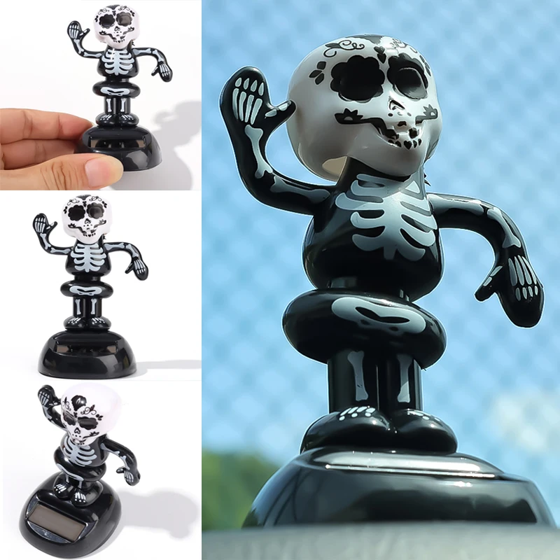 

Cool Skeleton Doll Ornament Personality Car Skeleton Solar Bobble Head Ornament Car Halloween Props Interior Accessories