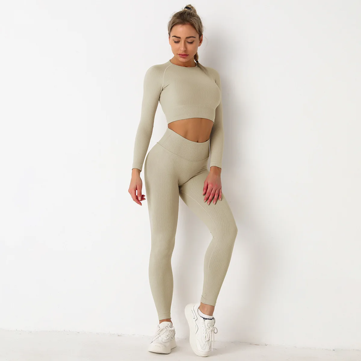 

Seamless Women Legging Set Workout Sportswear Gym Clothing Sport Suits Gym Sets Fitness Long Sleeve Crop Top High Waist Leggings