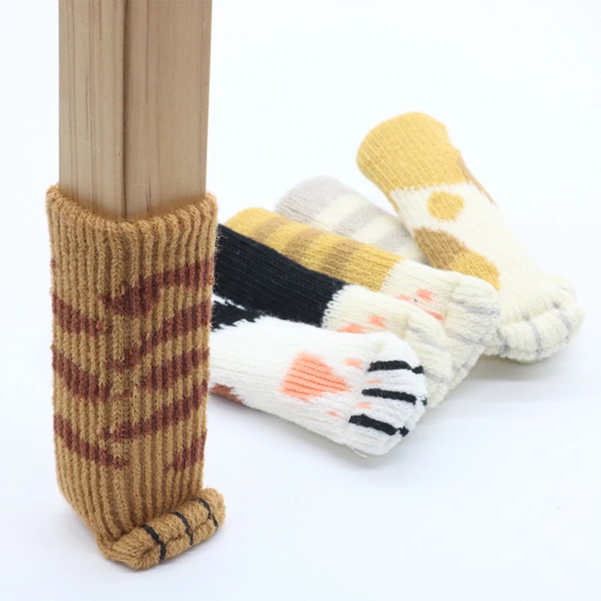 

24Pcs Cat Paw Table Chair Foot Cover Chair Leg Sock Cute Knitted Elastic Furniture Sock Table Leg Pad Stool Foot Cover Mute