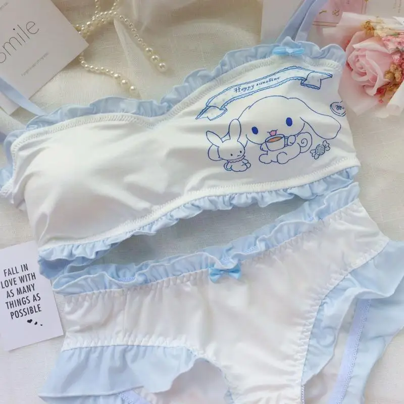 

Sanrio Cinnamoroll сексуальный бюстгальтер без косточек аниме Kawaii Kuromi бюстгальтер My Melody кружевное нижнее белье Милая девочка подростковые Мультяшные трусы нижнее белье игрушка