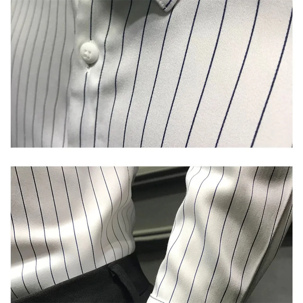 2023 new autumn men's long-sleeved shirt striped Korean version slim black trend shirt