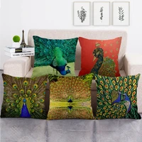 sofa decorative pillowcases beautiful peacock pillow covers opening oil painting cotton linen pillow case bed garden chair