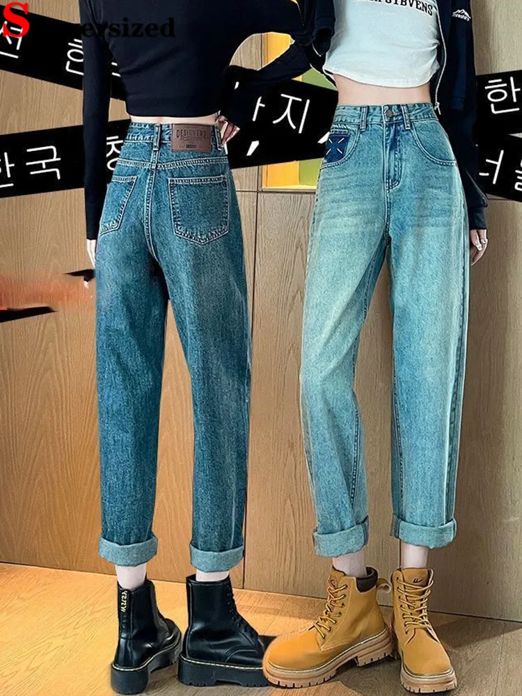 Джинсы-Багги женские с завышенной талией модные мешковатые шаровары в винтажном