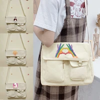 womens canvas crossbody bag youth fashion messenger bags large capacity shoulder bag color pattern girls casual handbag