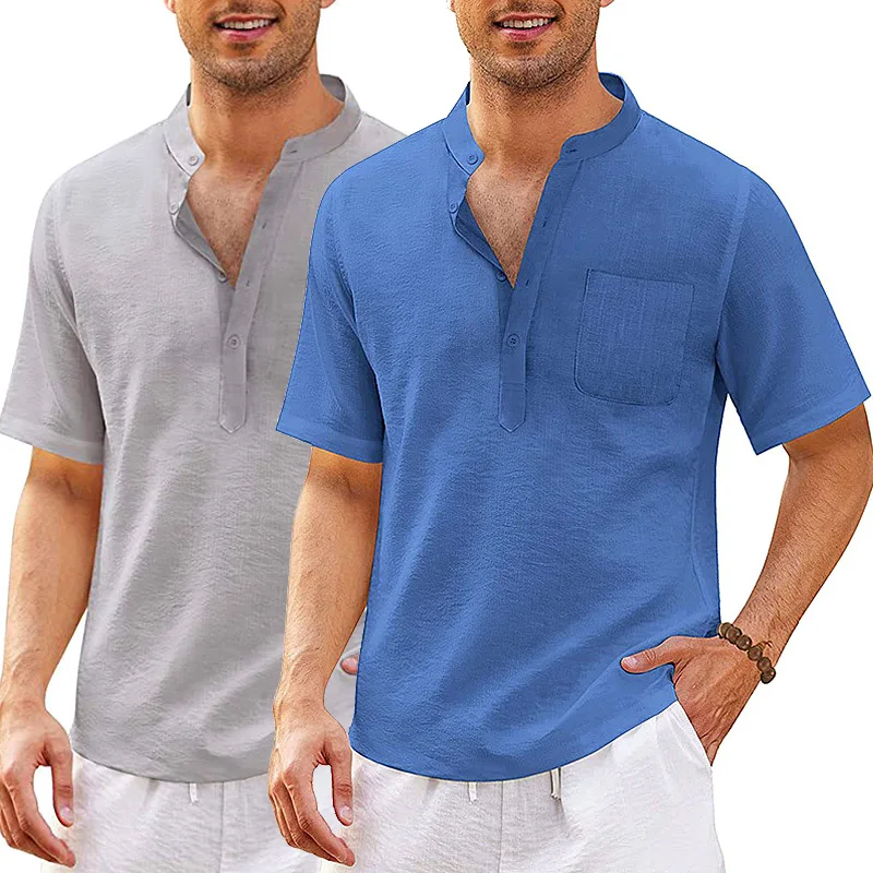 

2023 European And American Men's Casual Pockets, Solid Color Short Sleeved Beach T-shirt Shirt, Men's Pullover Shirt