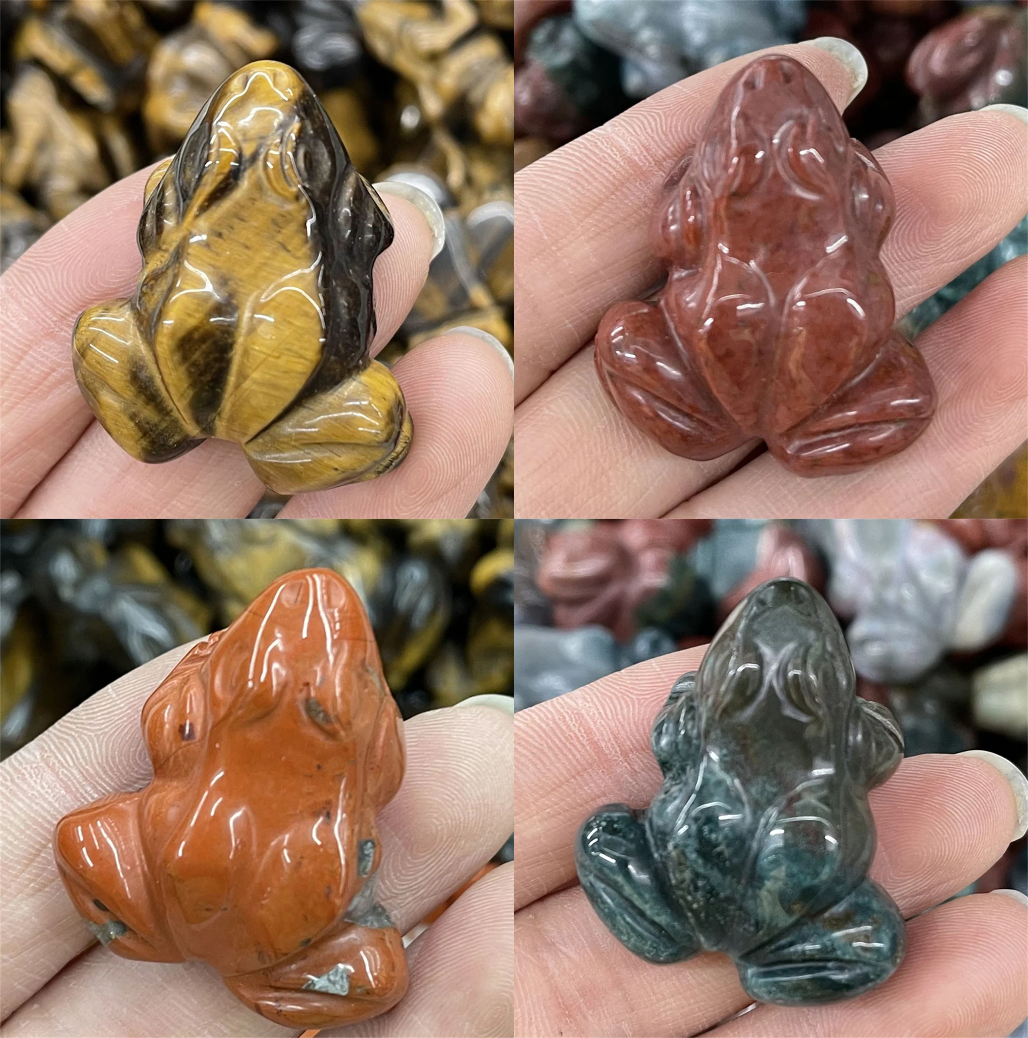 

Frog Statue Natural Stones Room Ornament Hand Carved Reiki Figurine Opal Rose Quartz Agate Healing Crystals Aquarium Home Decor