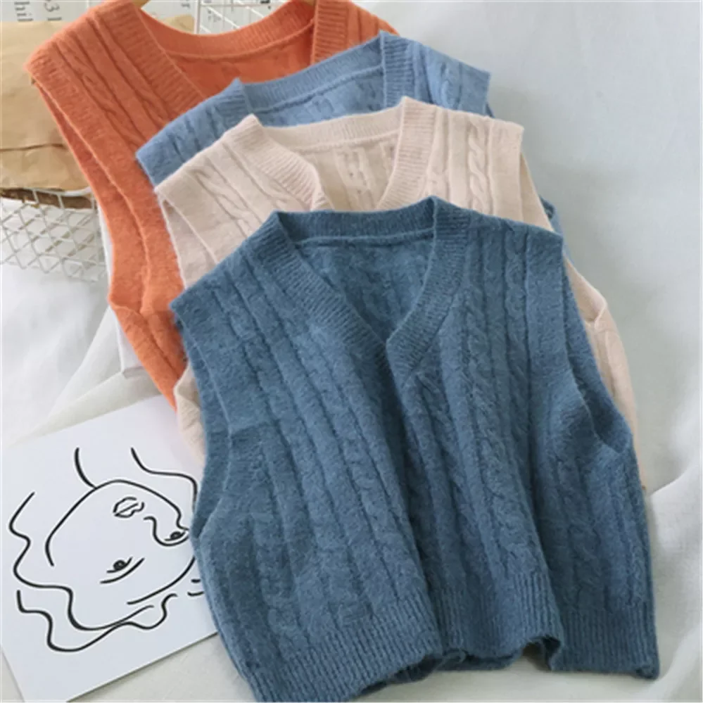 

New Jacket blazer vestKorean Fashion Autumn Winter Women Knitted Sweater Sleeveless Women Vest Ladies V-Neck Pullover Tops Sol