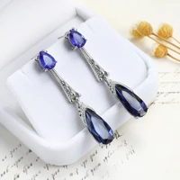 fashion shiny blue rhinestone pendant earrings simple water drop ladies earrings high quality daily geometric earrings jewelry