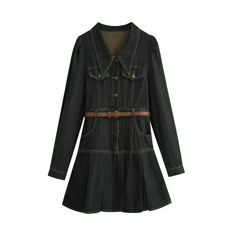 Корейская серия ретро-преппи джинсовое платье женская осенняя новая маленькая