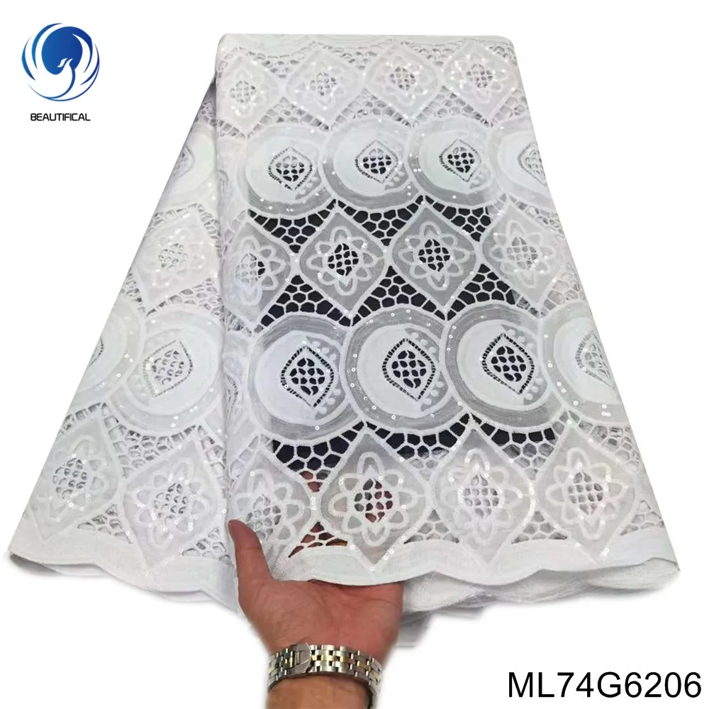 

Популярная африканская Водорастворимая кружевная ткань с блестками, нигерийская кружевная ткань, ткань для вечернего платья ML74G62