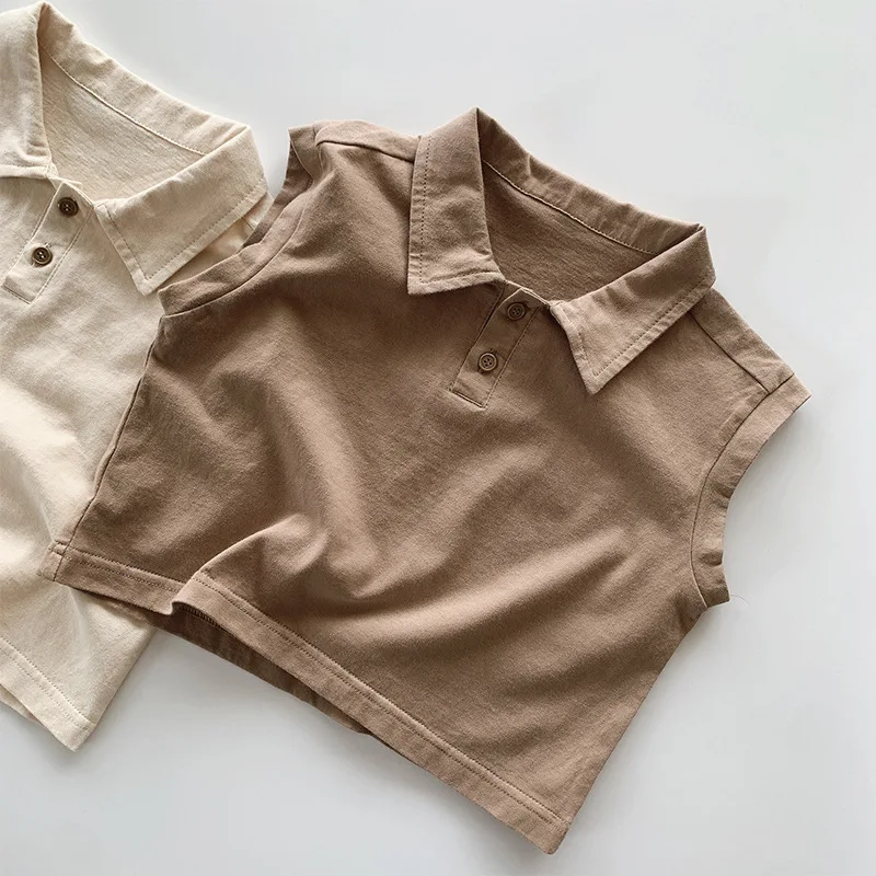 Baby Boy New Arrival Fashion Turn-down Collar Polo Sleeveless T-shirt Kid Loose Thin Breathable Children Girl Cotton Tshirt