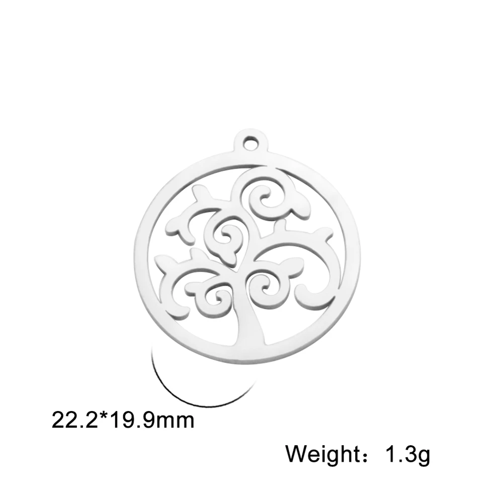 5pcs/Lot Stainless Steel Hollowed Tree Pendants Components For Jewelry Making Round Charms Accessories For Necklace Bracelet Diy