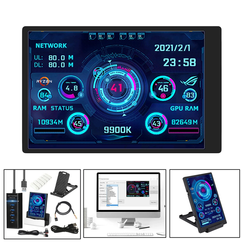 

3,5 дюймовый IPS Type-C вторичный экран для компьютера, ЦПУ, GPU, оперативная память, для бесплатного AIDA64, мини-компьютера «сделай сам», дисплей для ...