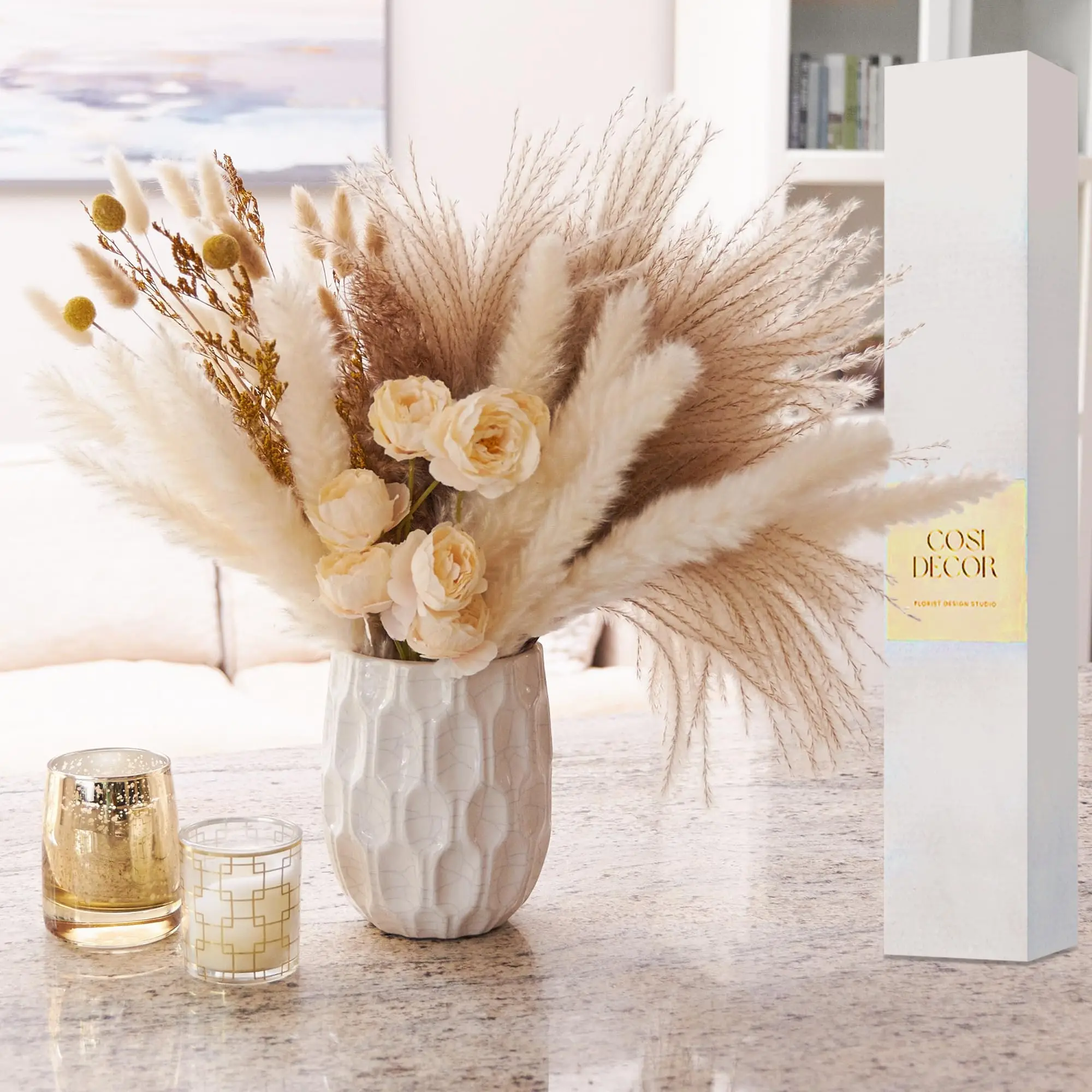 Натуральная сушеная пампасная трава искусственные розы в стиле бохо домашний