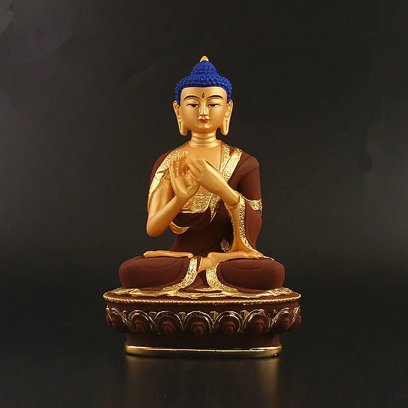 21cm Brown Colored Plated Gold Rulai Bodhisattva Buddha Statue,Resin Sweeping Demon Home Putting Decoration