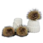 Комплект из шапки и шарфа для мальчиков и девочек, вязаные с помпоном из натурального меха енота, # теплые зимние лыжные шапочки, 5719