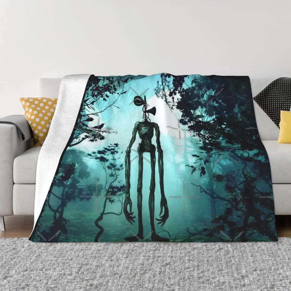 Голова сирены в ужасе фон домашнее коленное одеяло одеяла и пледы зимнее теплое