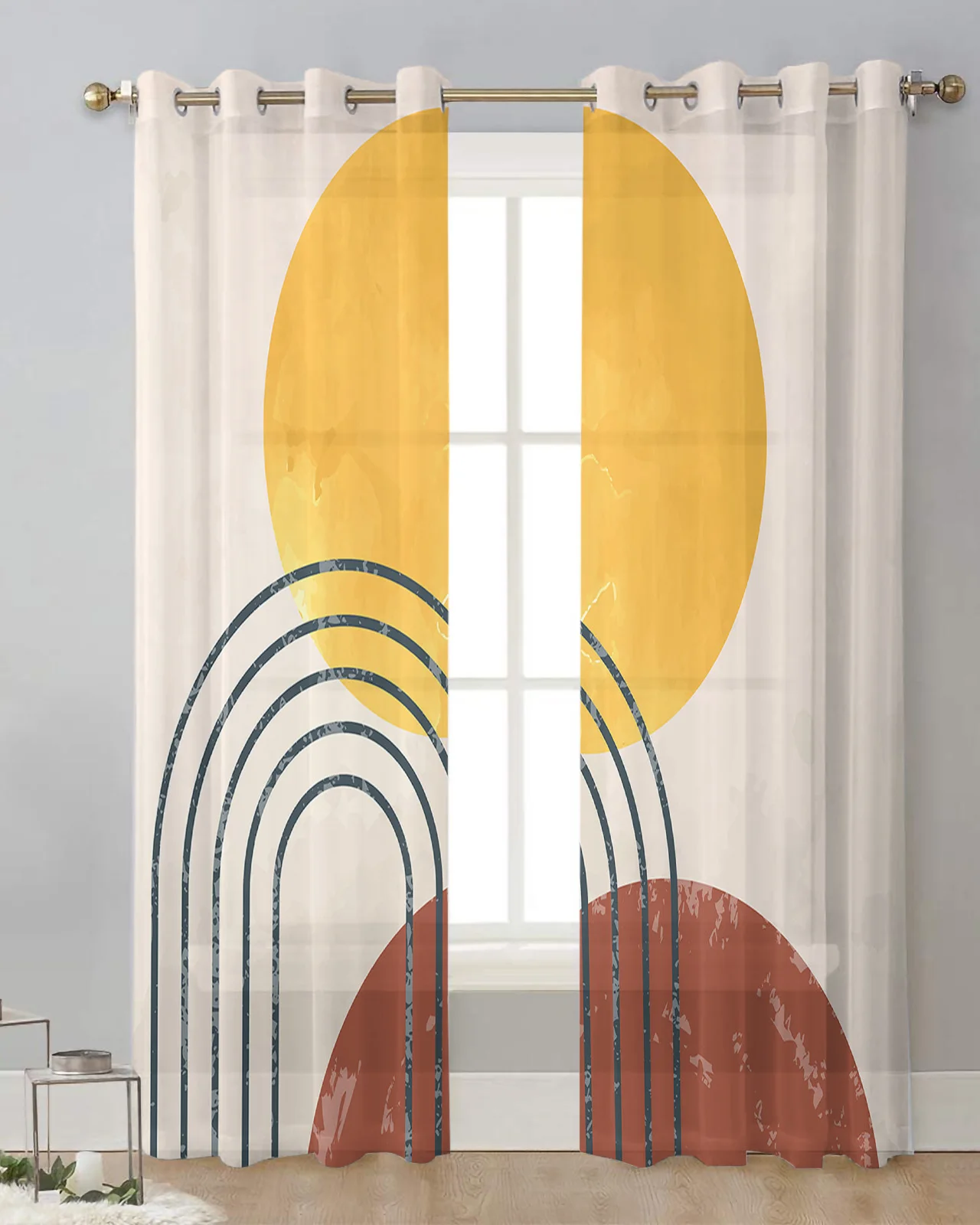 

Abstract Art Sun Lines Bedroom Organza Voile Curtain Window Treatment Drapes Tulle Curtains for Living Room Sheer Curtains