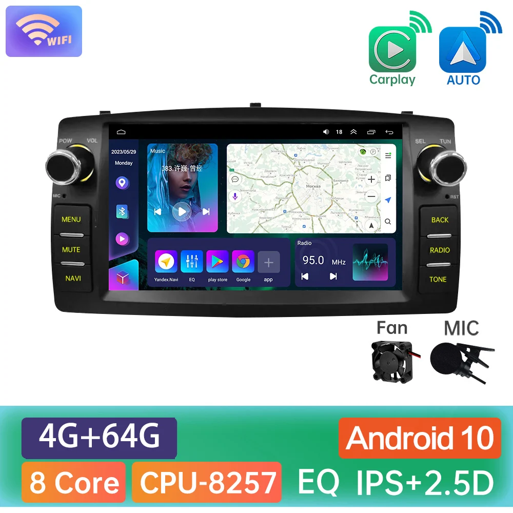 

Для Toyota Corolla E120 BYD F3 Android 12, автомобильный аудио радио, мультимедийный плеер CarPlay, автонавигация, аудио, 8-ядерный 4G EQ GPS 2Din