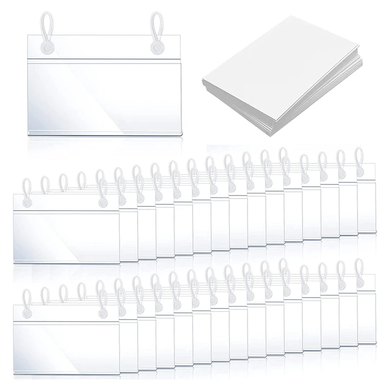 

60Pcs Plastic Basket Label Holders,Price Sign Wire Shelf With Clip Design Lock Closure With 60Pcs Label Paper Insert