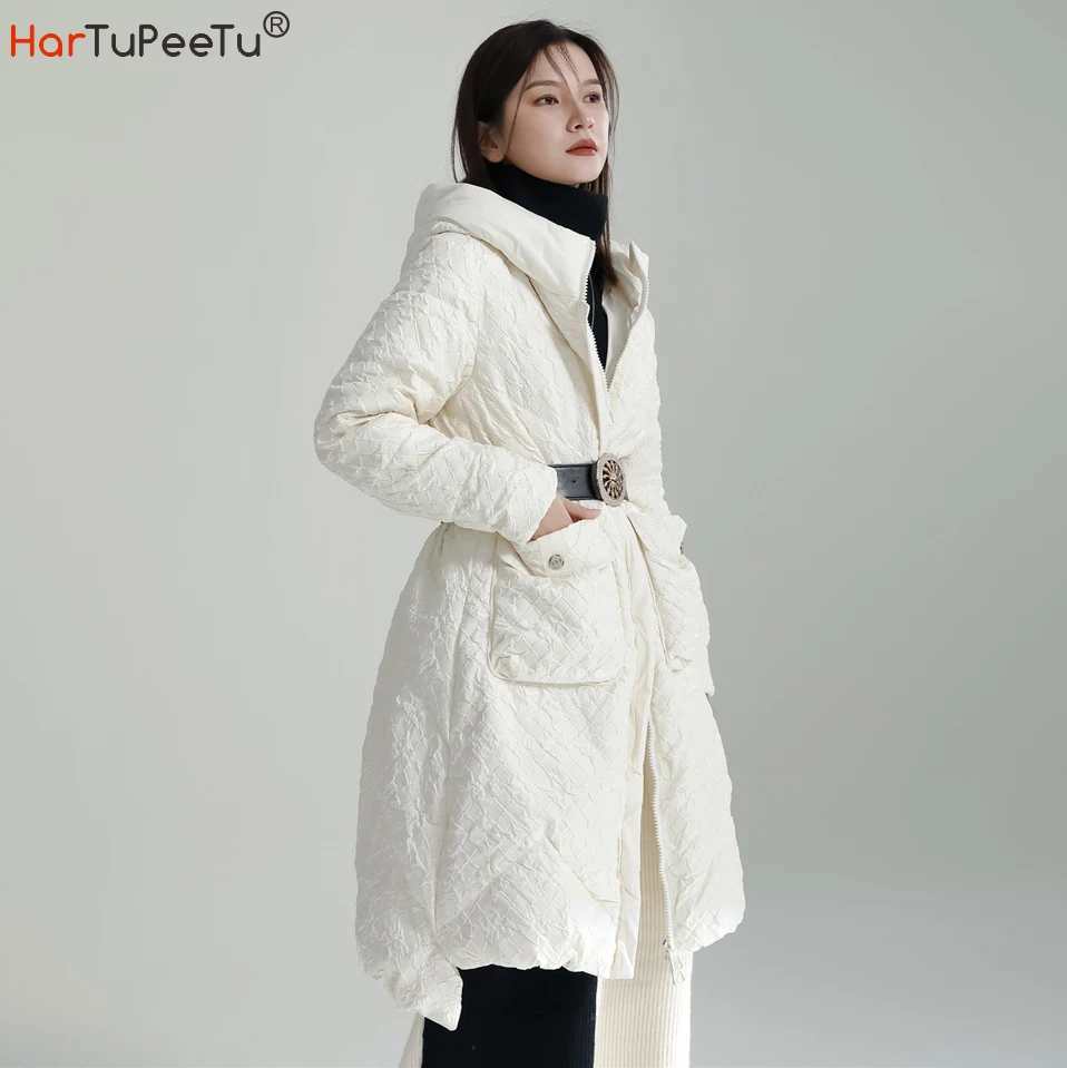 Winter Down Coat Women 2023 White Black Long Jacket Warm Thick Hooded Outwear