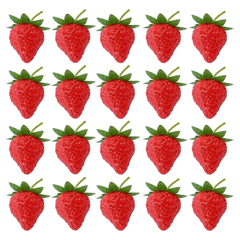 

20 Pieces Artificial Strawberry Fake Fruit Strawberries Photography Prop Home Kitchen Cabinet Party Ornament