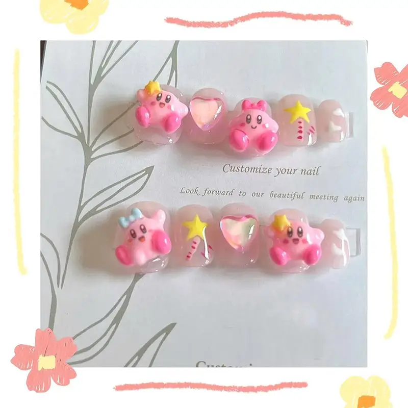 

Маникюрный пластырь Kirby с трехмерной ручной росписью, маленькая короткая броня, съемный креативный милый модный подарок для девушки