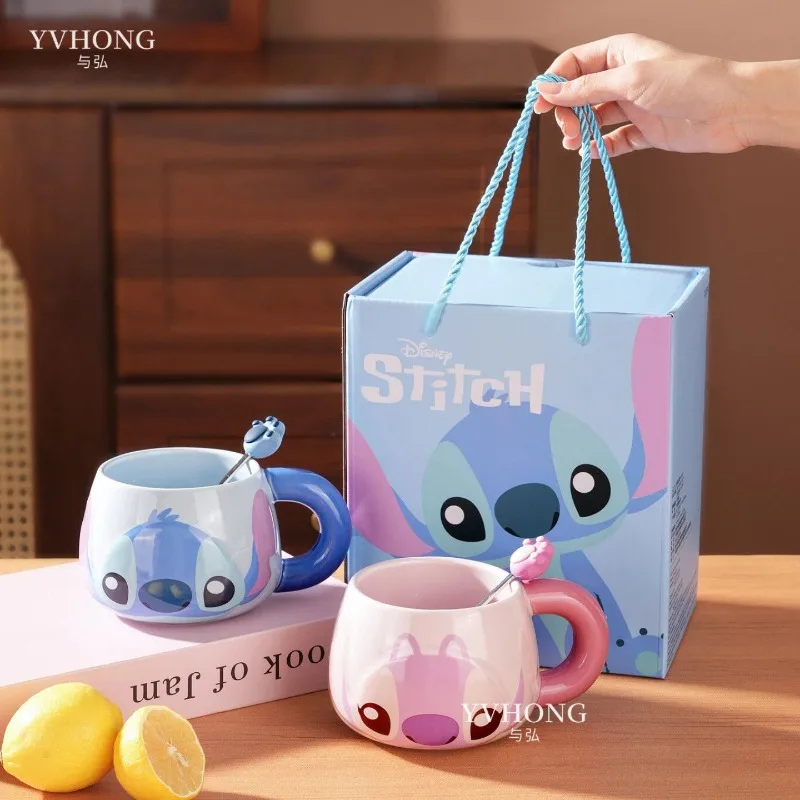 Фото Кружка Lilo & Stitch с принтом в стиле аниме Дисней, керамическая кружка Kawaii, кофейная кружка для офиса и общежития, кухонные принадлежности, праздничные подарки №3