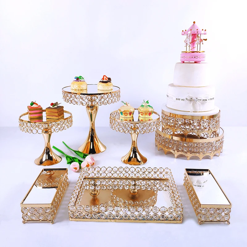 Silver Gold 8pcs  Electroplate Metal  Crystal Cake Stand Set Display Wedding Birthday Party Dessert  Cupcake Plate Rack