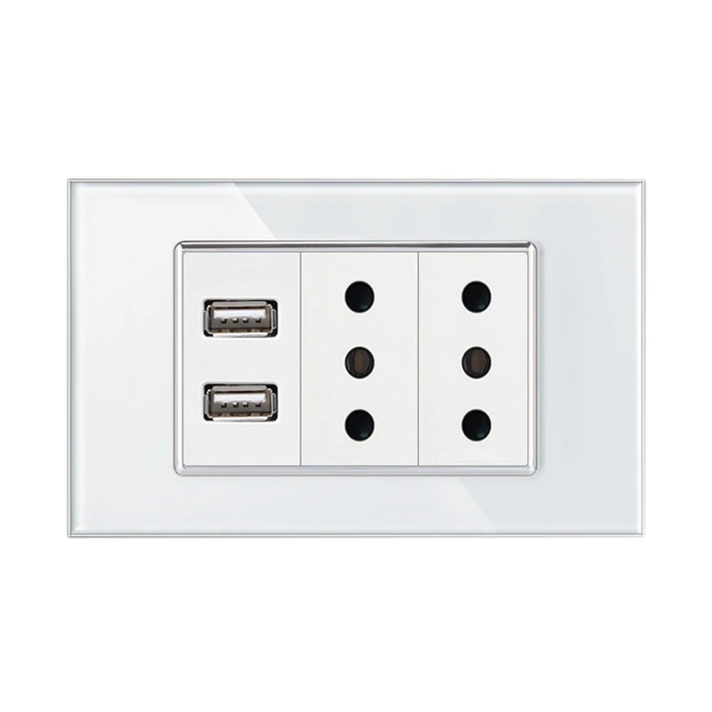 USB Wall Socket Chile Italy Specification 2.1A Fast Charging Tempered Glass Panel home Power Supply 16A Electric Plug 2 Socket
