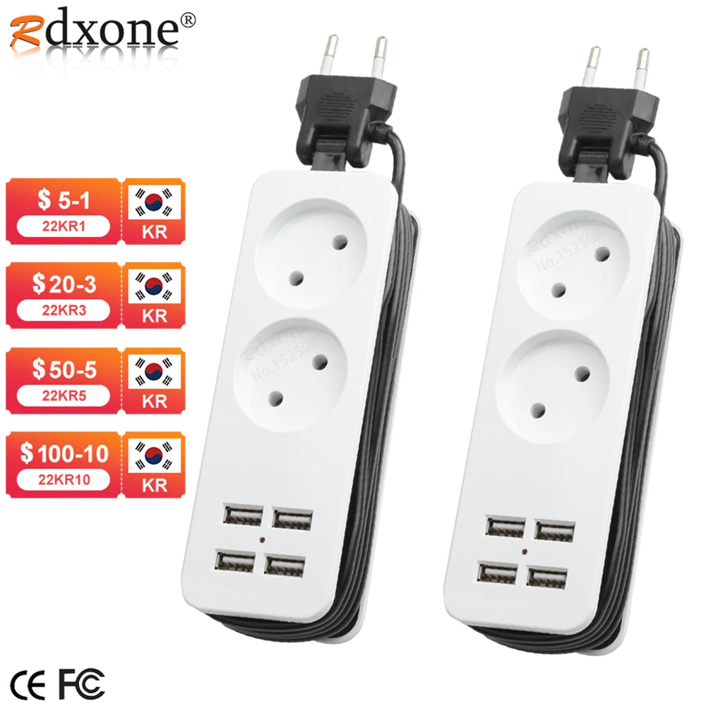 

4.0/4.8 EU KC Plug Socket Portable Desktop Socket 1AC/2AC 4USB Charging Plug Socket For Phone Ipad