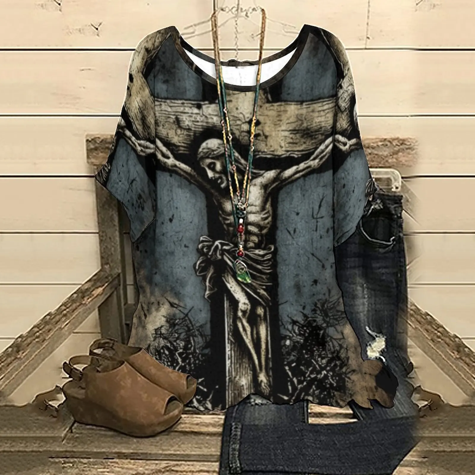 

New Summer Daily Tops Women's Half Sleeve Top Tee Good Friday Jesus Print T-Shirt Streetwear