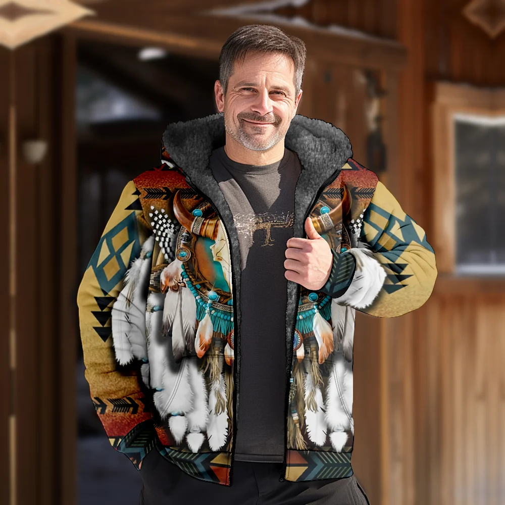 Мужские зимние куртки пальто винтажный богемный стиль хлопковая одежда с узором