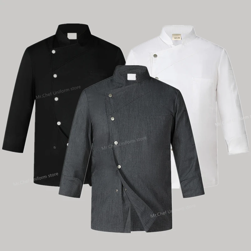 Серая куртка шеф-повара с длинными рукавами униформа пальто повара футболка