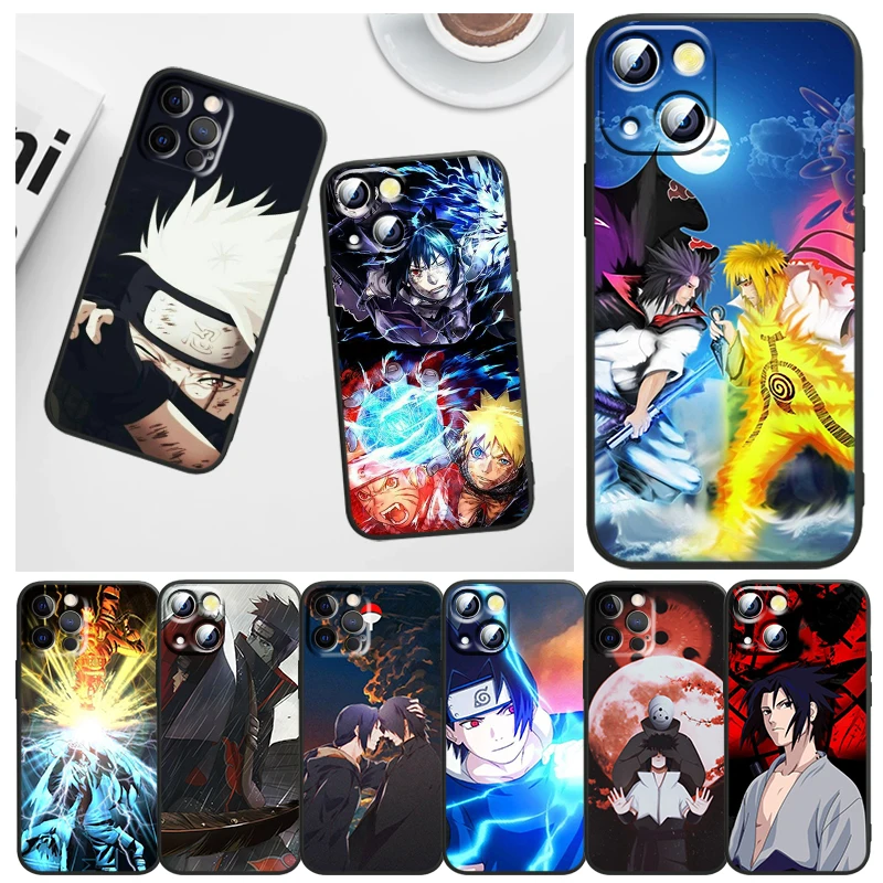 

Phone Case For Apple iPhone 14 13 12 11 mini 8 7 6 XS XR X SE 2020 Pro Max Plus Funda Japanese Cartoon N-Naruto Art Black Cover
