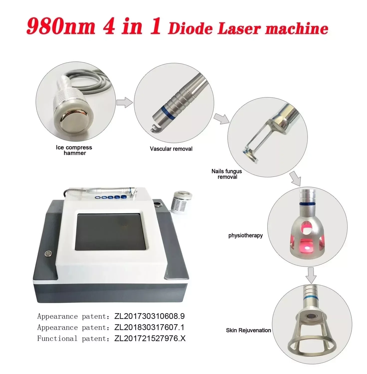 

NEW2023 BEST 30W 4 in 1 980nm diode laser vascular removal machine remove spider veins 980 diode laser blood vessels removal Nai