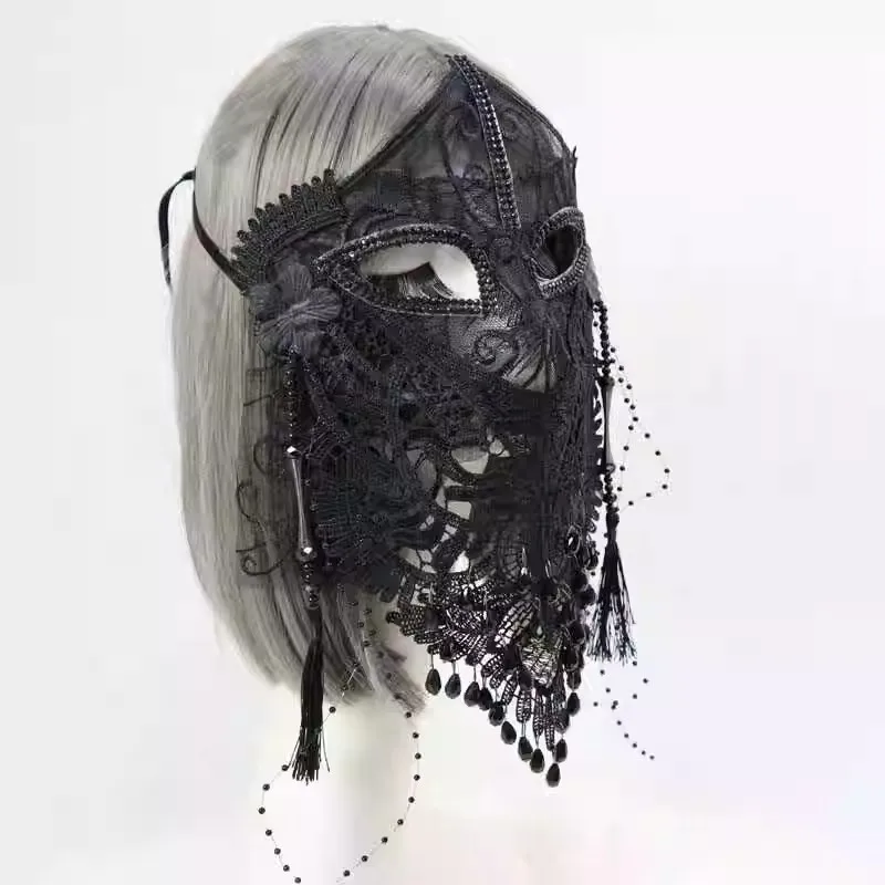 Красивая загадочная Черная кружевная фотомаска на все лицо праздничное пение