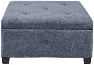 

Square Storage Ottoman Bench, Upholstered Textured Fabric Button Tufted Chest with Solid Wood Legs, Accent Furniture for Bedroom
