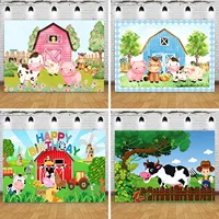 Farm Theme Backdrop Customized Baby Shower 1st First Birthday Party Banner One Bday Barn Cow Animals Background for Boys Girls