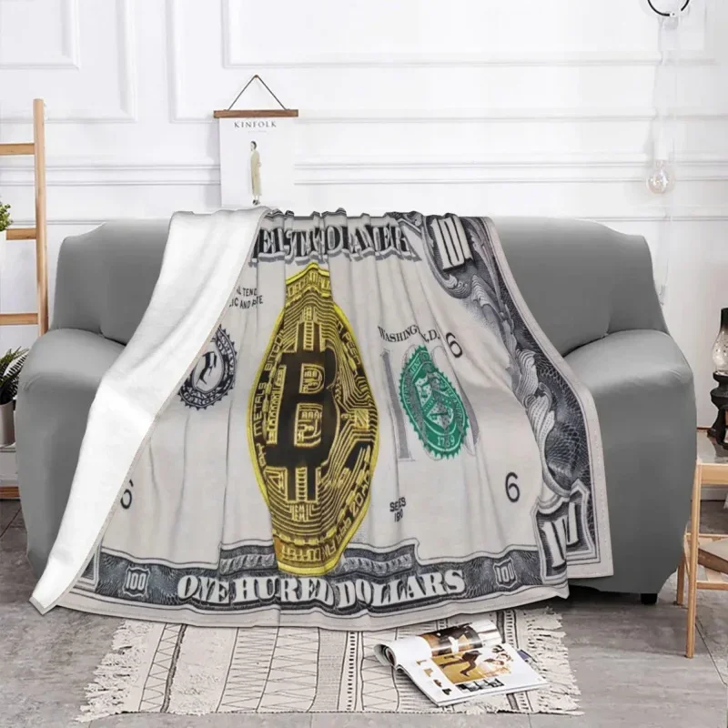 

Bitcoin Cryptocurrency Blanket Fleece Print Blockchain Portable Ultra-Soft Throw Blankets For Bed Travel Rug Piece