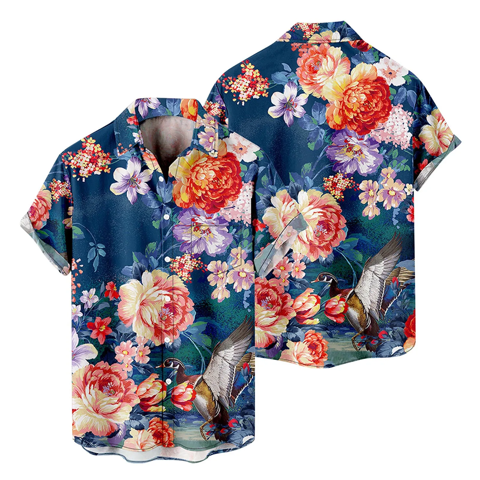 

Light Purple Shirts for Men Mens Fashion And Leisure 3D Digital Printing Buckle Lapel Short Sleeve White Elbow Tops for Men