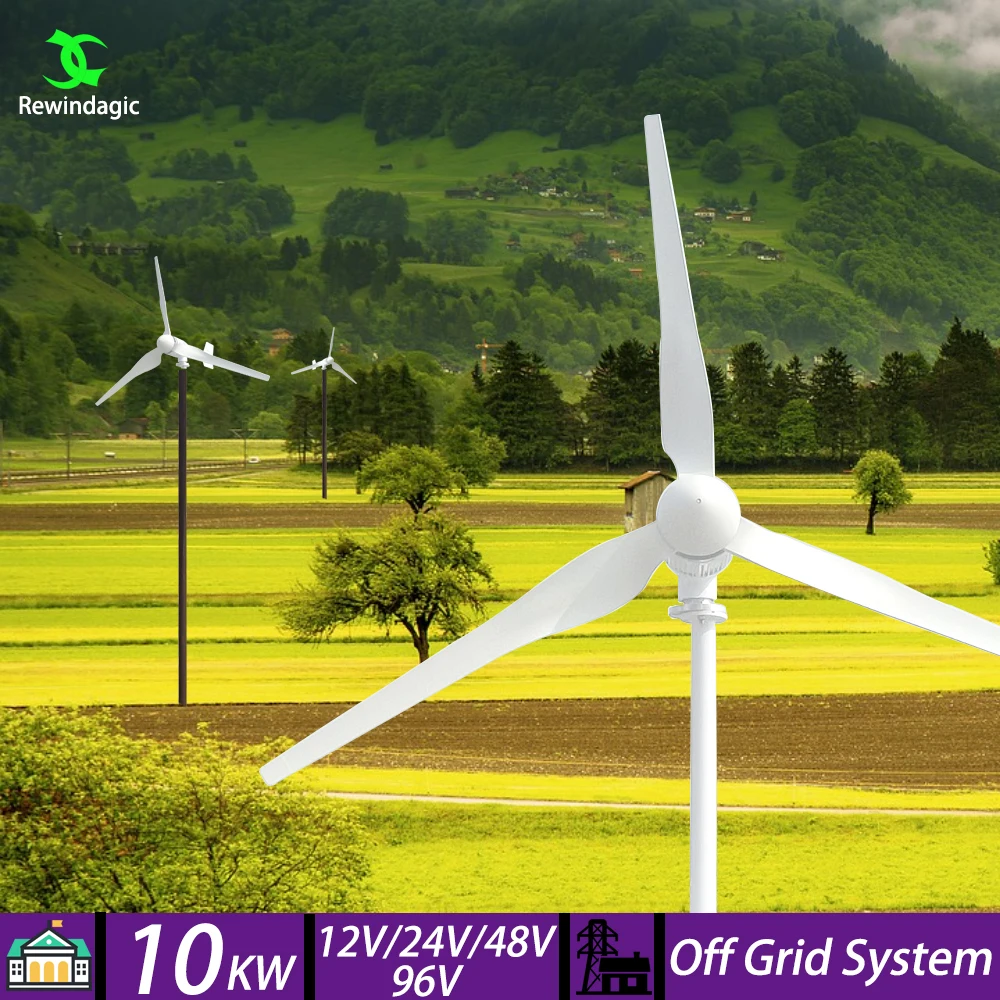 

Low Noise 10000W New Energy Horizontal Wind Turbine Generator Free MPPT Controller 12v 24v 48v Low Noise Small Windmill Homeuse