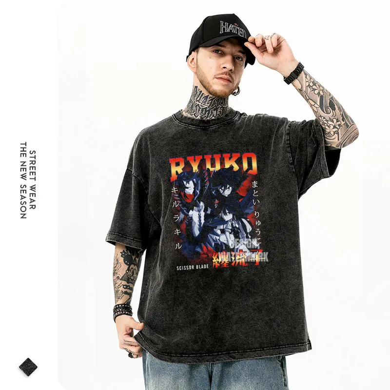 Футболки с аниме K-Kill La Kill винтажная потертая футболка Matoi Ryuuko уличная в стиле