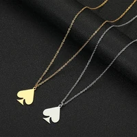 stainless steel spade gold plated heart pendant playing card pattern necklace for women