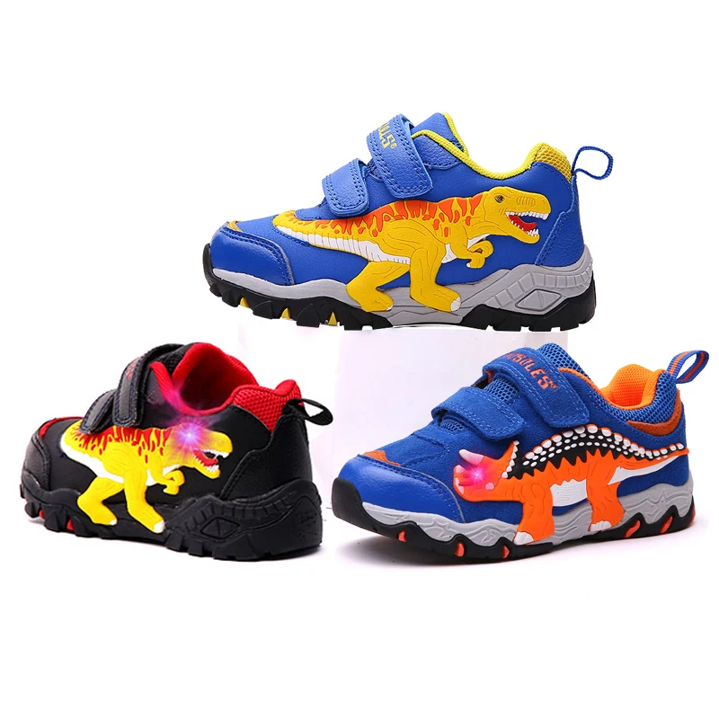 

2022 LED Baby Boys Sneakers Light Up Sport Running Shoes Glowing Tenis Toddler Footwear Dinosaur Luminous Infant Kids Shoes