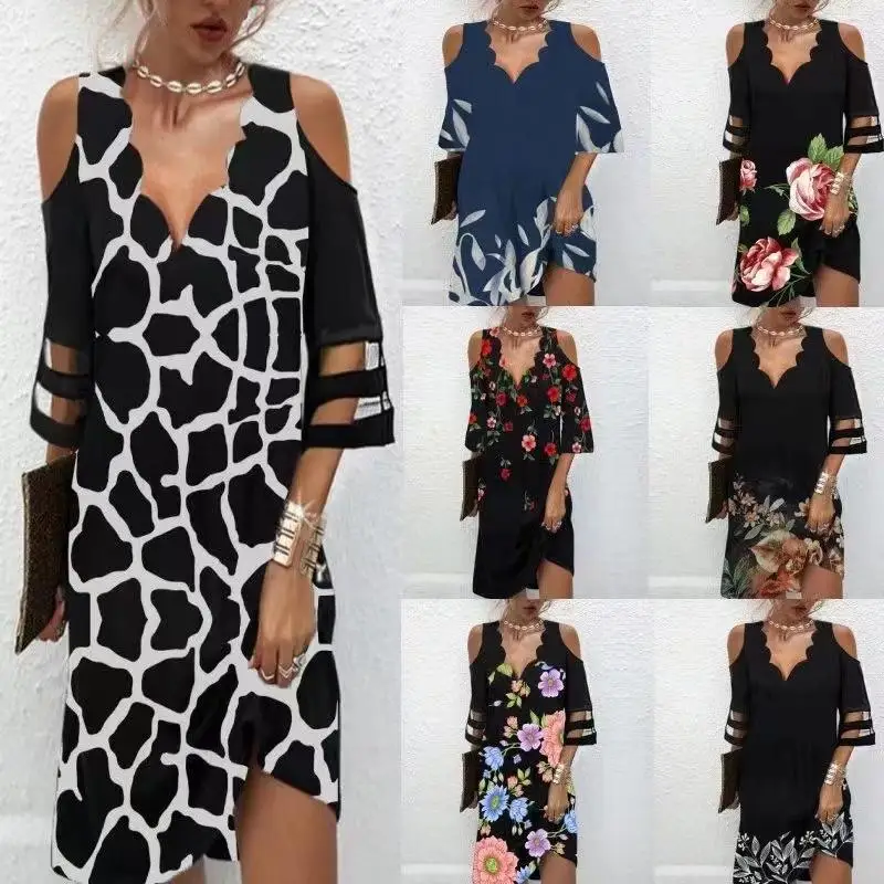 Женское летнее платье с V-образным вырезом и коротким рукавом |