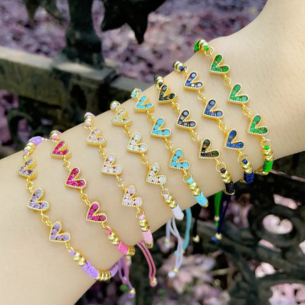 Mini Love Heart Bracelets For Girls Unique Handmade Woven Rope Chain Bangles Adjustable Bracelet Sweet Valentine's Jewelry Gifts