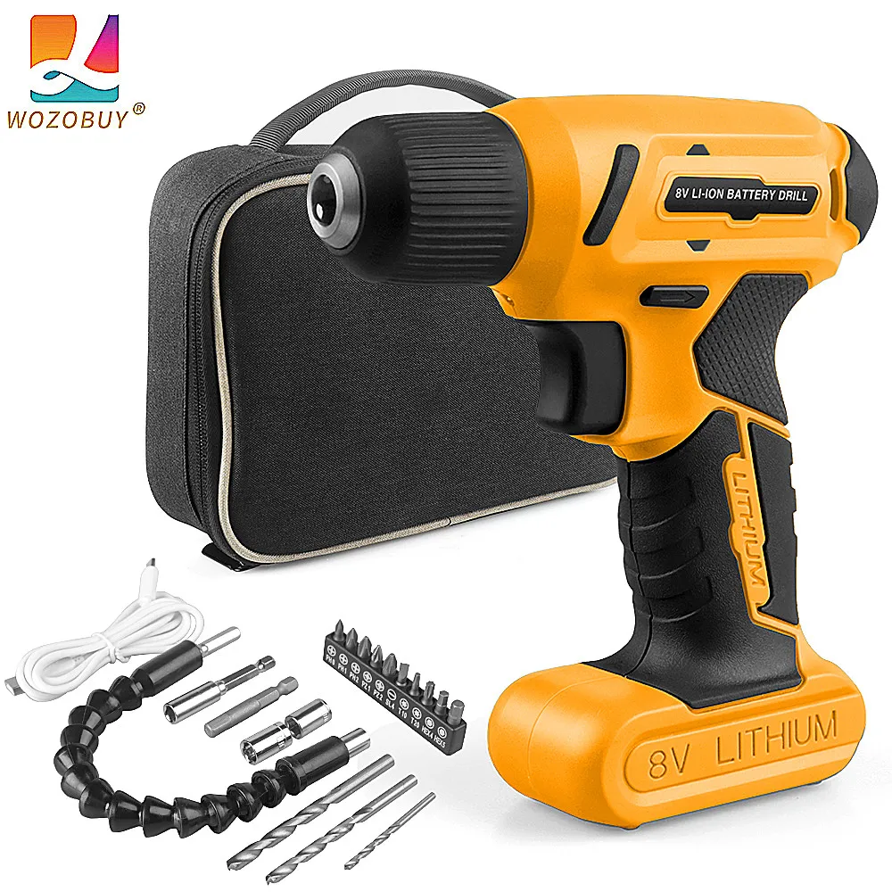 

8V Cordless Drill Set with 3/8"Keyless Chuck, Built-in LED, Type-C Charge Cable,for Drilling and Tightening/Loosening Screws